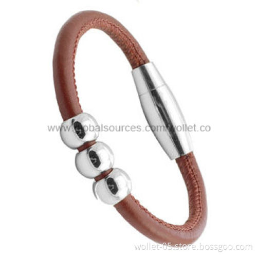 2013 Popular Brown Leather Bracelet with Stainless Steel Clasp